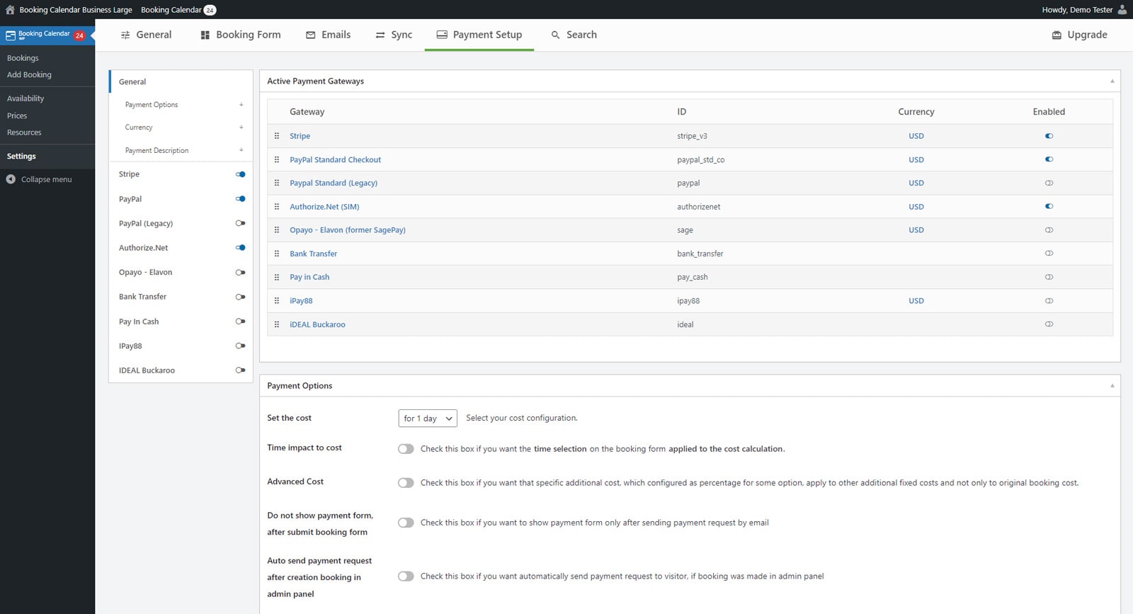 Visual of WP Booking Calendar online payment methods.