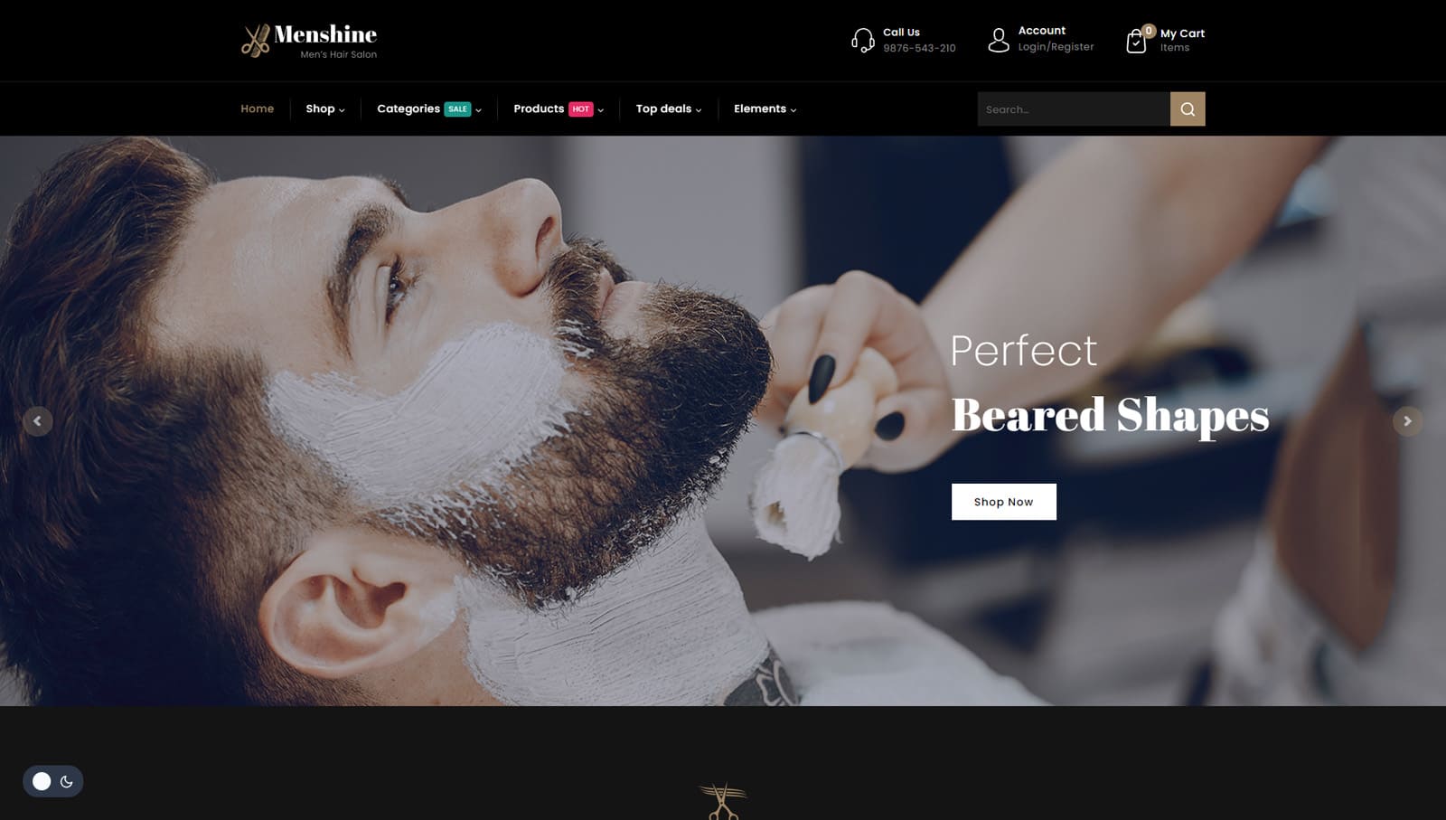 Portrait of Menshine, one of barber website template designs with powerful product search.