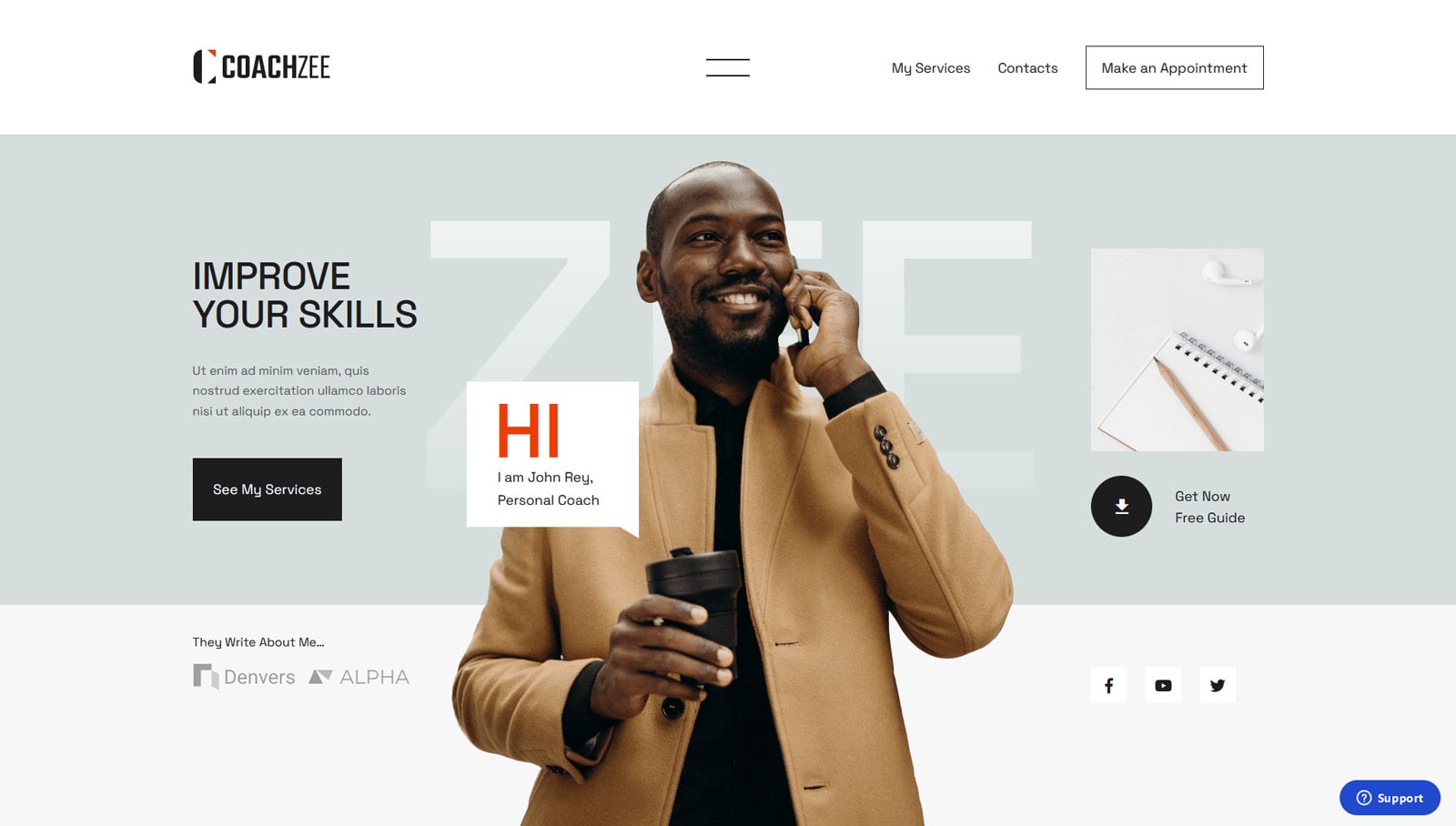 Figure of CoachZee, a multipurpose WordPress theme for portfolio with 5 varied homepage designs.