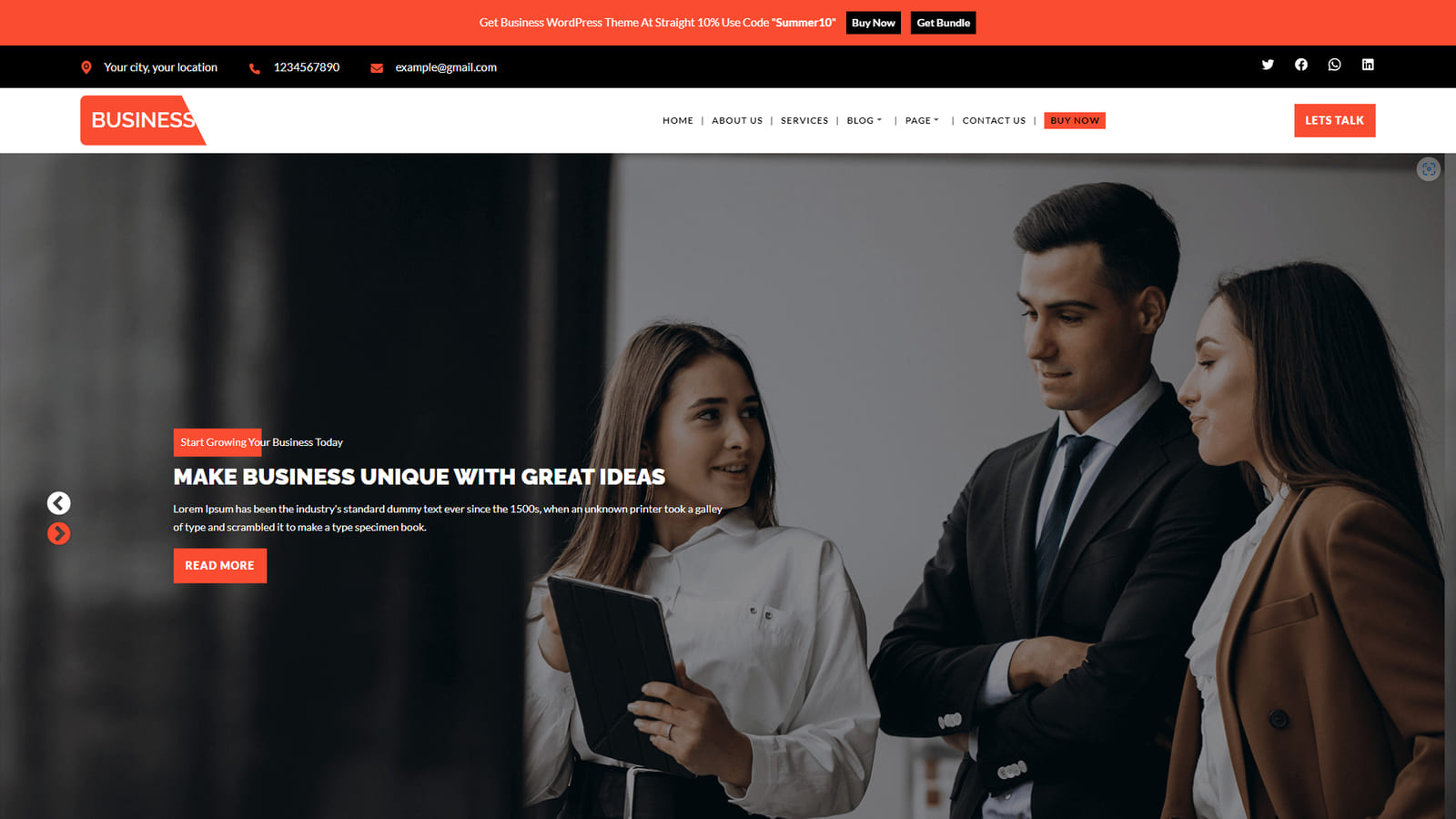 Figure of FSE Business, a corporate-styled FSE theme for WordPress with Team & Services sections.