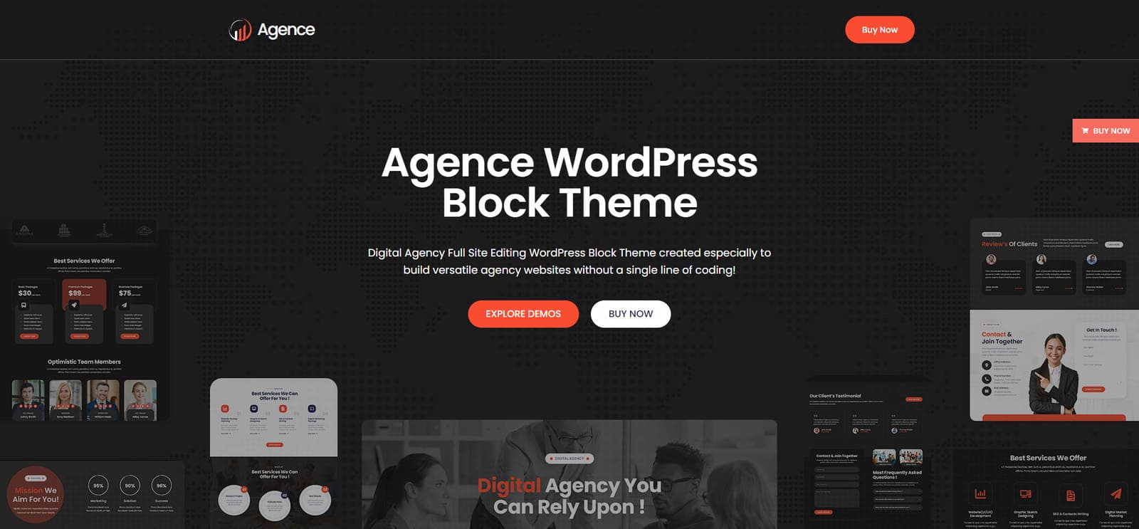 Visual of Agence, one of the best FSE themes for business with an integrated WooCommerce plugin.