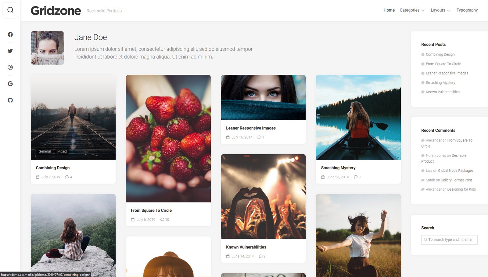 Image of Gridzone, online portfolio theme for WordPress with a masonry layout design.