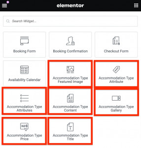 Single accommodation widgets in Elementor.