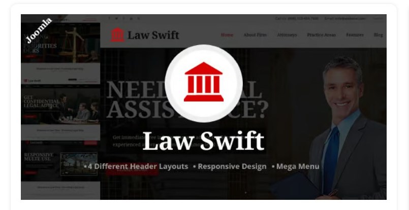 Screenshot of the Law Swift Joomla template to start a notary business site.