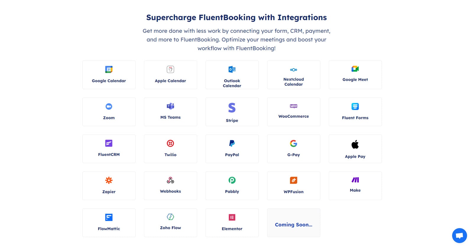 View of third-party integrations of FluentBooking.