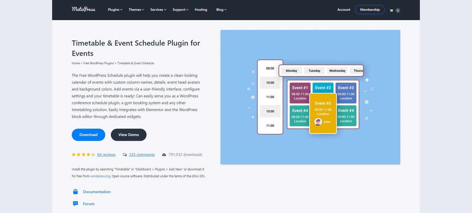 Illustration of Timetable & Event Schedule, one of modern calendar plugins for WordPress with flexible event timeframes.