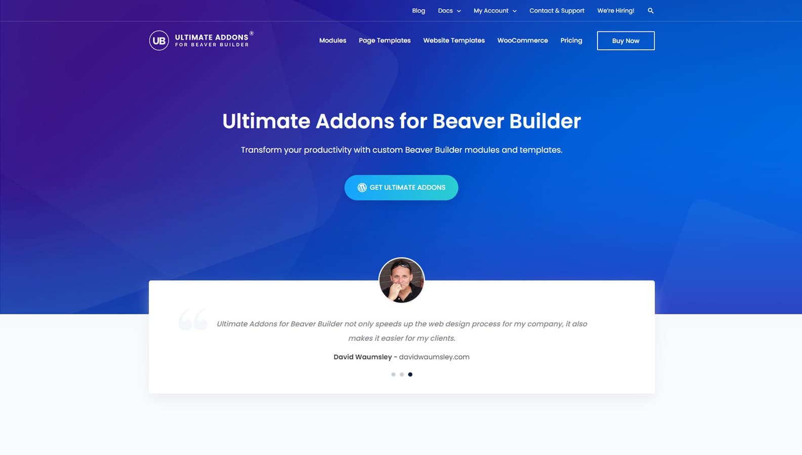 Portrait of Ultimate Addons for Beaver Builder, one of WordPress flip box plugins with 3 flip box designs.