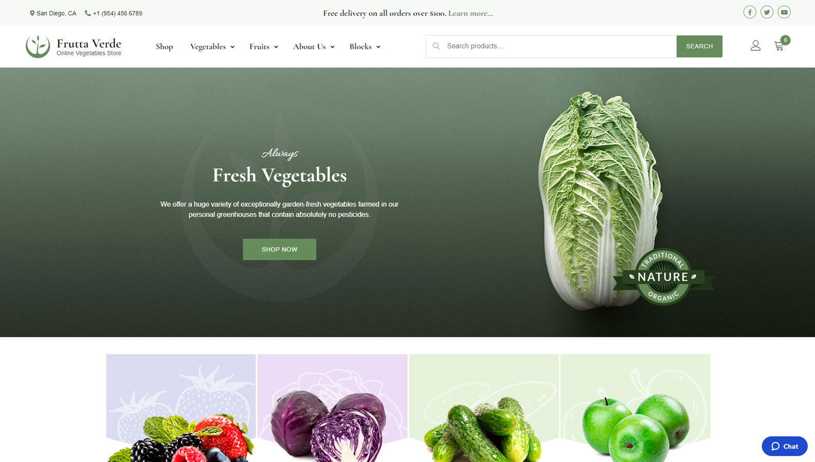 Image of Frutta Verde, one of the minimalist WordPress themes with powerful product search and categorization.