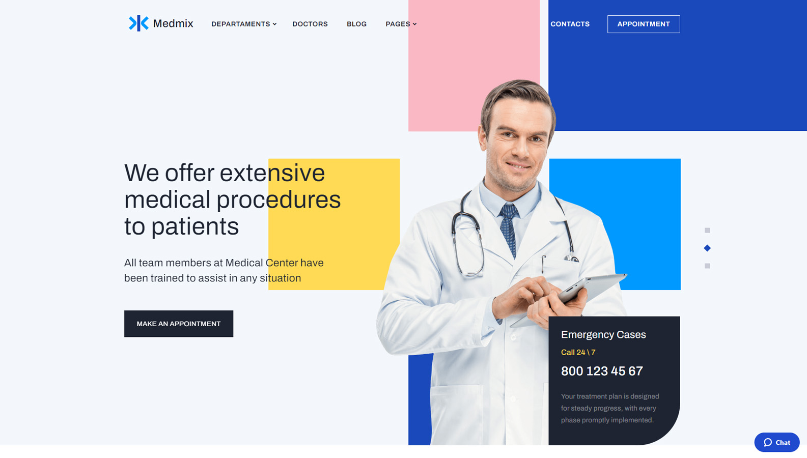 Illustration of Medmix, Elementor medical WordPress theme with high-quality imagery (gallery and slider).