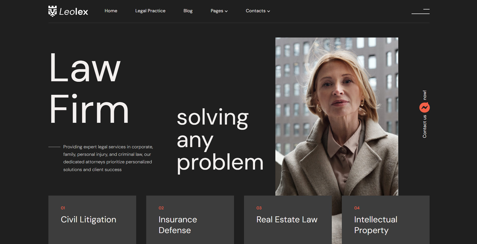 Representation of Leolex, a professional WordPress lawyer theme with integrated appointment booking system.