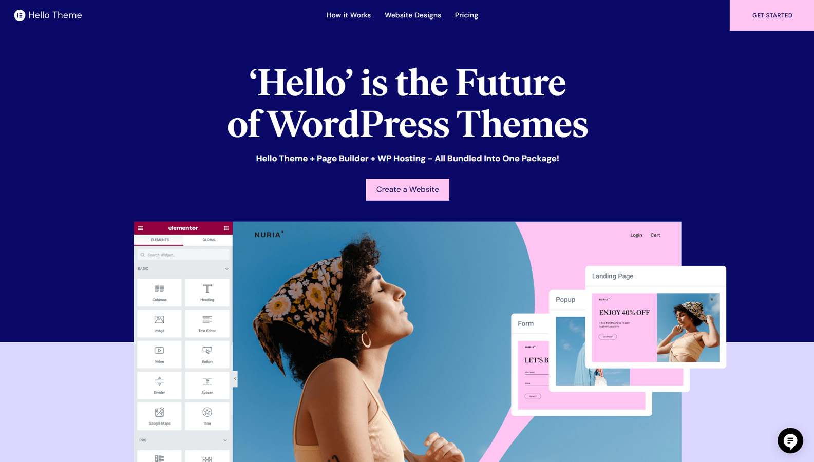 View of Hello, one of the minimalist WordPress themes with a library of pre-designed templates.