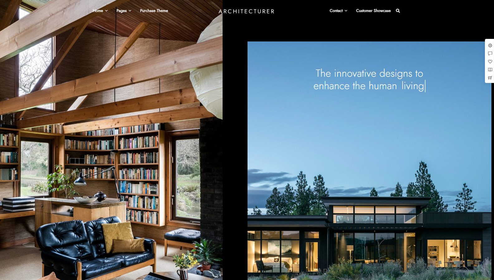 Photograph of Architecturer, WordPress theme for interior designers with diverse menu layout options.