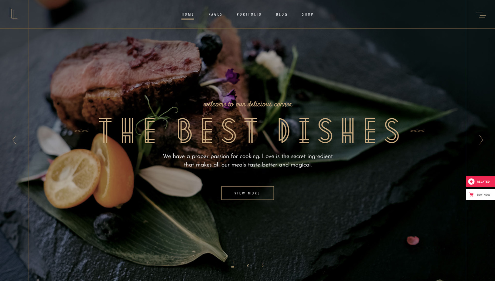 Representation of Laurent, elegant restaurant WordPress theme with 9 homepage designs.