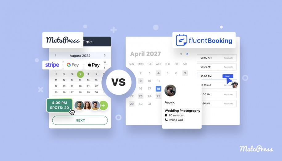 An image representing a comparison between the Fluent Booking plugin and Appointment Booking Plugin for WordPress.