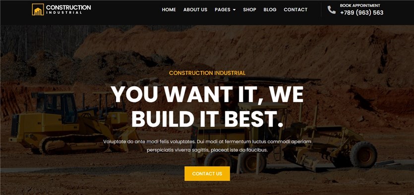 Screenshot of the Bosa Construction Industrial free construction WordPress themes demo template.