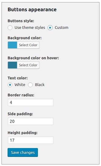 Screenshot of the buttons appearance settings in the HBook plugin.