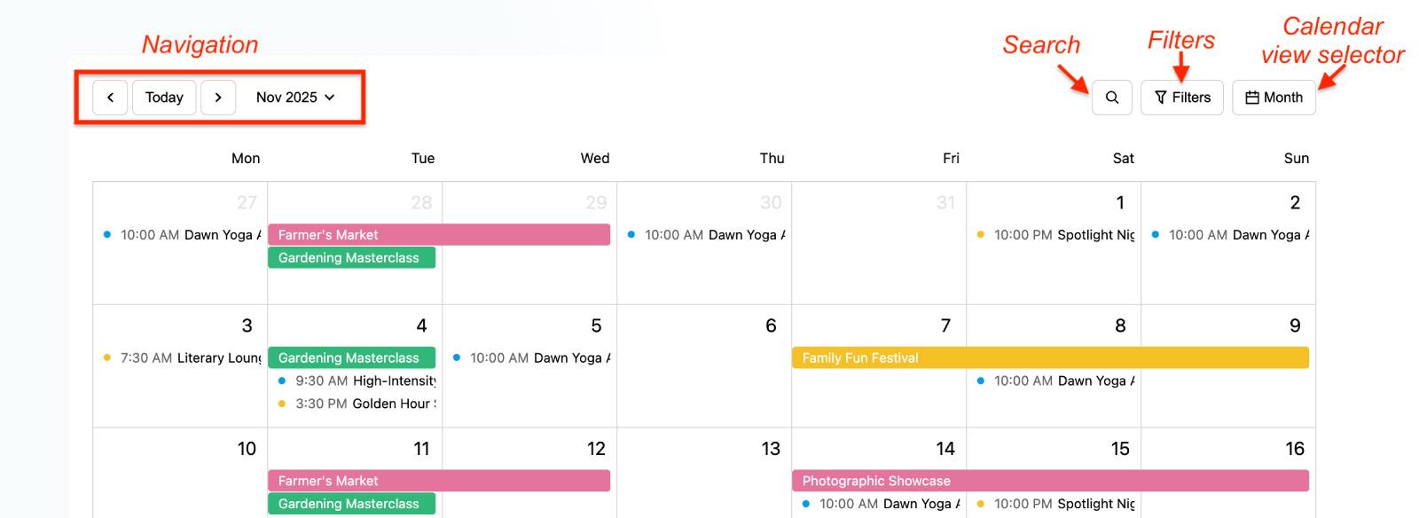 MotoPress events calendar interface customization.