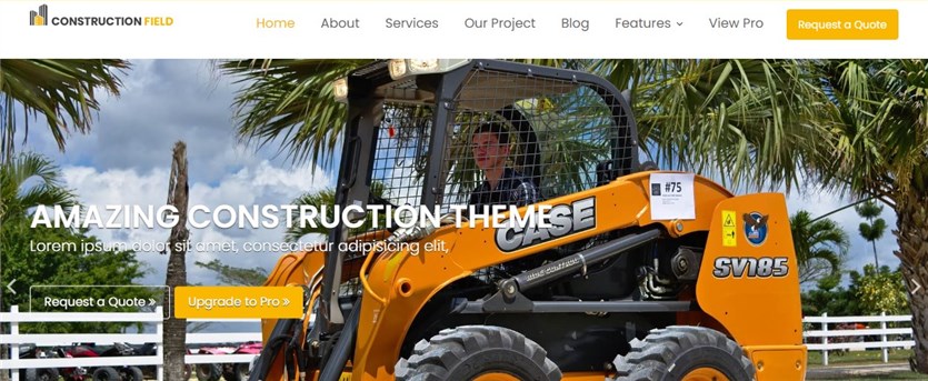 Screenshot of the Construction Field free WordPress themes demo template.