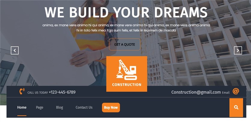 Screenshot of the Construction Hub free template for WordPress websites.