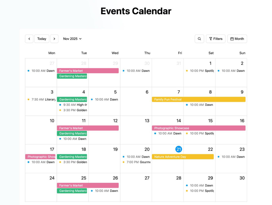 Display a schedule on your site - Events Calendar - MotoPress