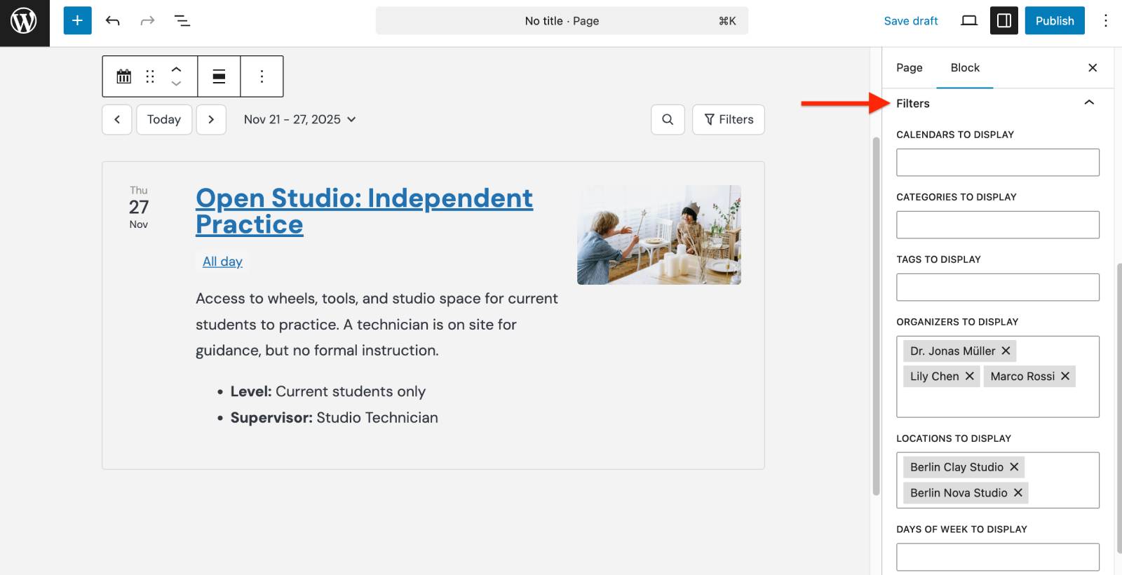 Filters in the list.