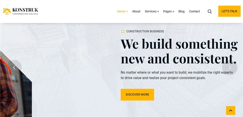 Screenshot of the Konstruk construction themes demo for WordPress websites.