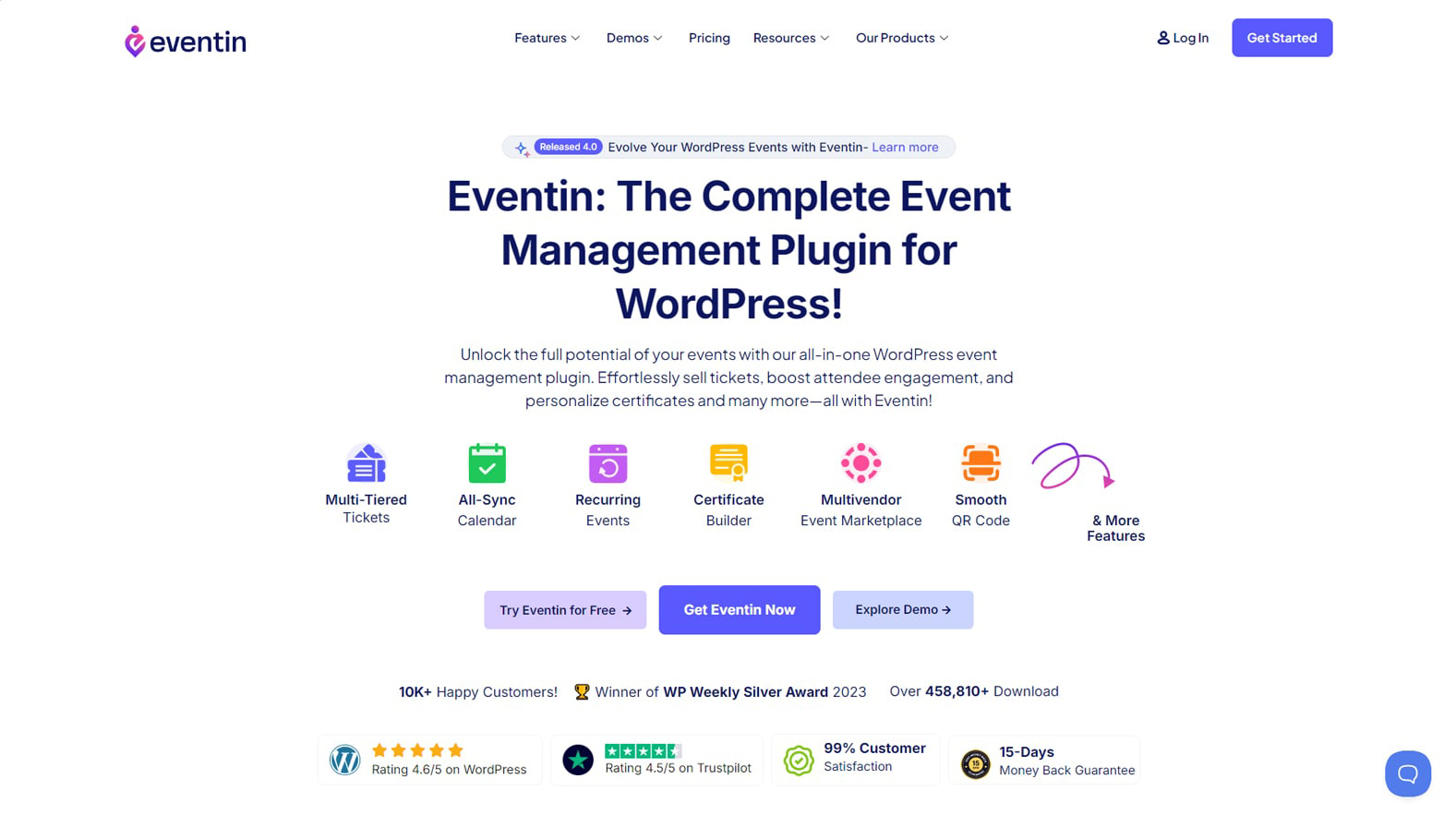 Illustration of Eventin, one of the best WordPress events calendar plugins with third-party integrations.