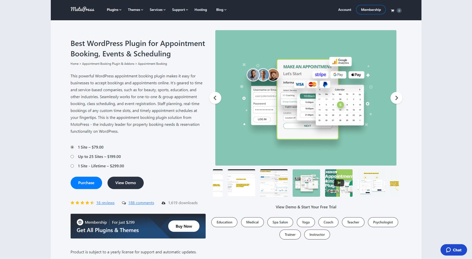 Graphic of MotoPress Appointment Booking, a flexible WordPress plugin for business scheduling.