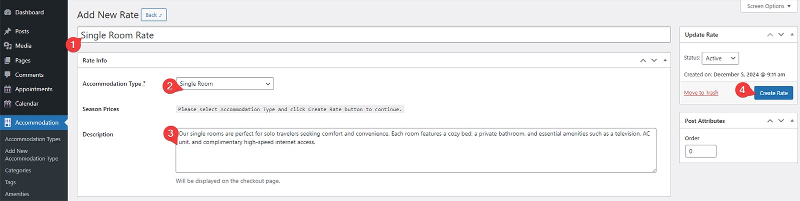 Figure of rate settings useful for those learning how to build a direct booking website.