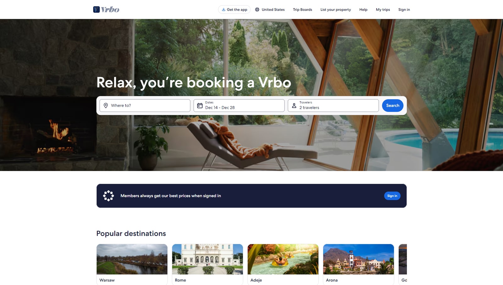 Snapshot of VRBO online travel agency useful to those looking how to build a direct booking website and synchronize their bookings.