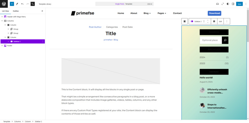 How to add a sidebar to the template 