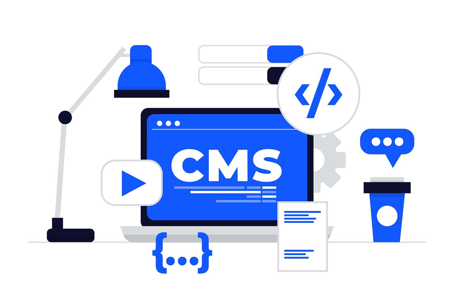 Graphic of a content management system that can be used for a website with a WordPress weekly schedule plugin.