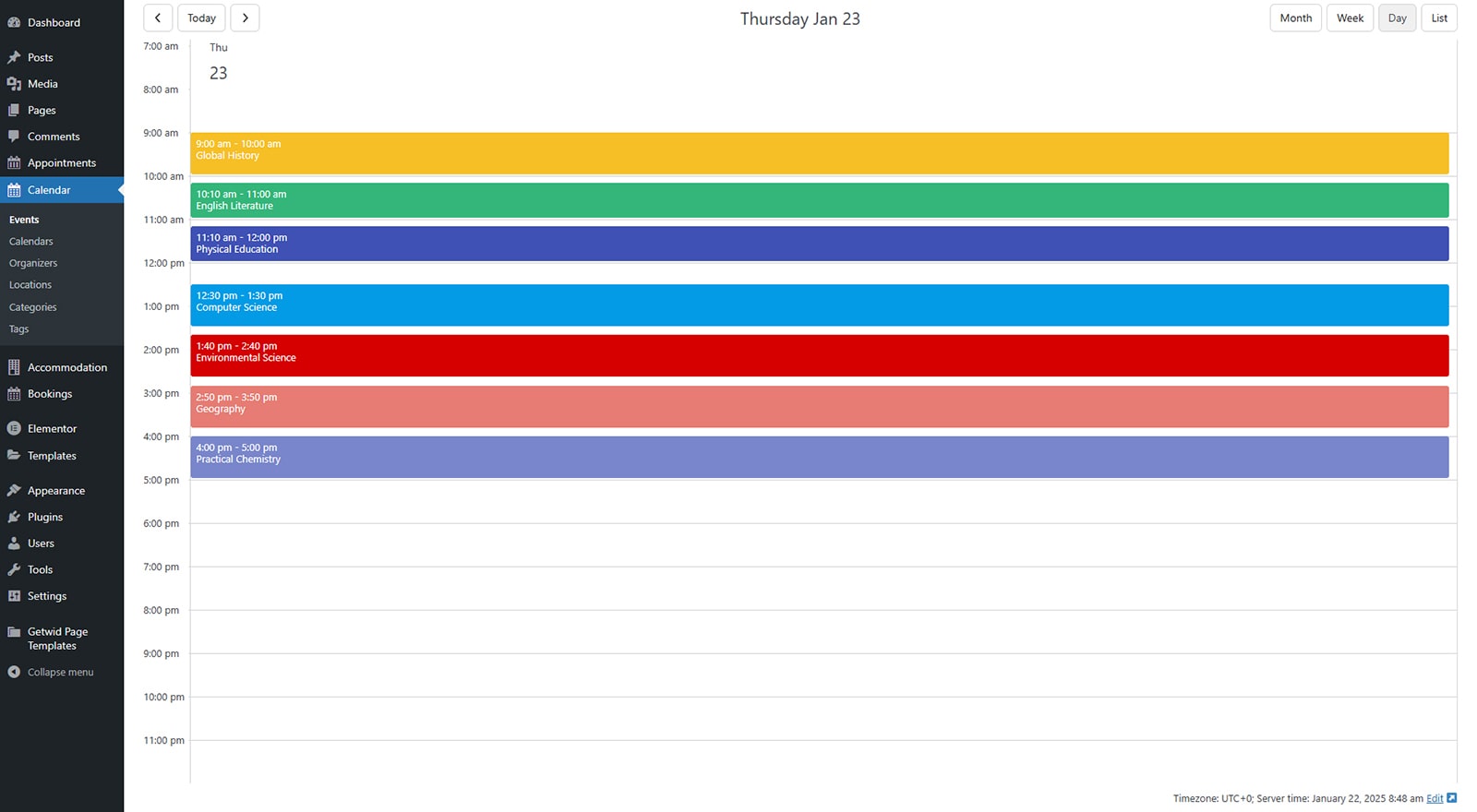 Illustration of the dashboard of Events Calendar, a WordPress weekly schedule plugin.