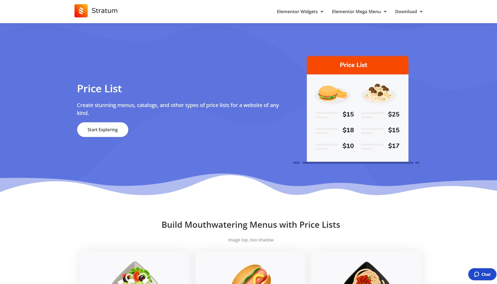 Illustration of a Price List widget by Stratum, offering a well-designed way to showcase your service prices.