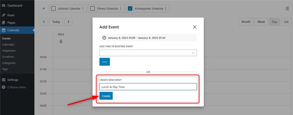 Screenshot of the Add Event window in the WordPress Events Calendar plugin dashboard.