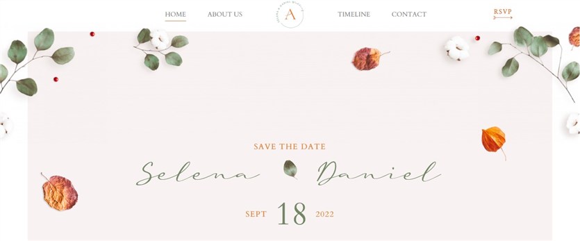 Screenshot of the Avala wedding events demo page.