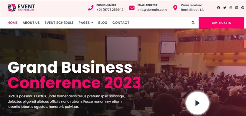 Screenshot of the Bosa Event Conference free event themes for the best WordPress websites.