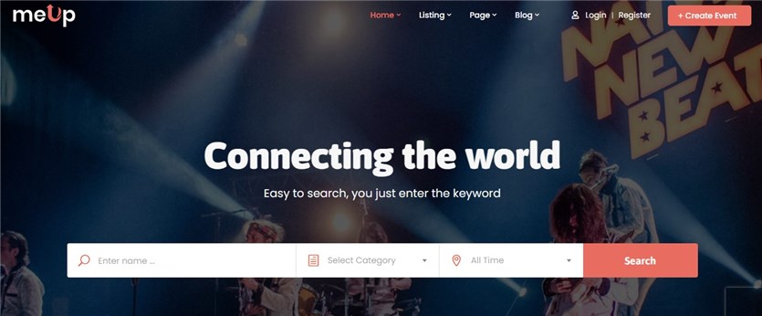 Screenshot of the Meup event marketplace platform for WordPress websites.