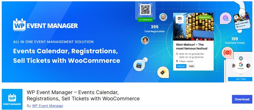 Screenshot of the WP Event Manager official page.