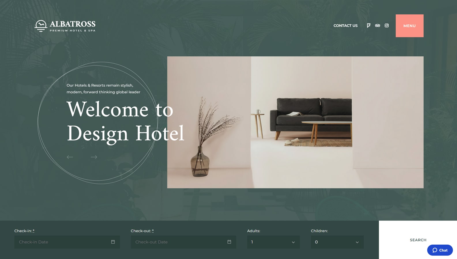 Picture of Albatross, one of the hotel booking WordPress themes with 4 layouts for Room and News pages.