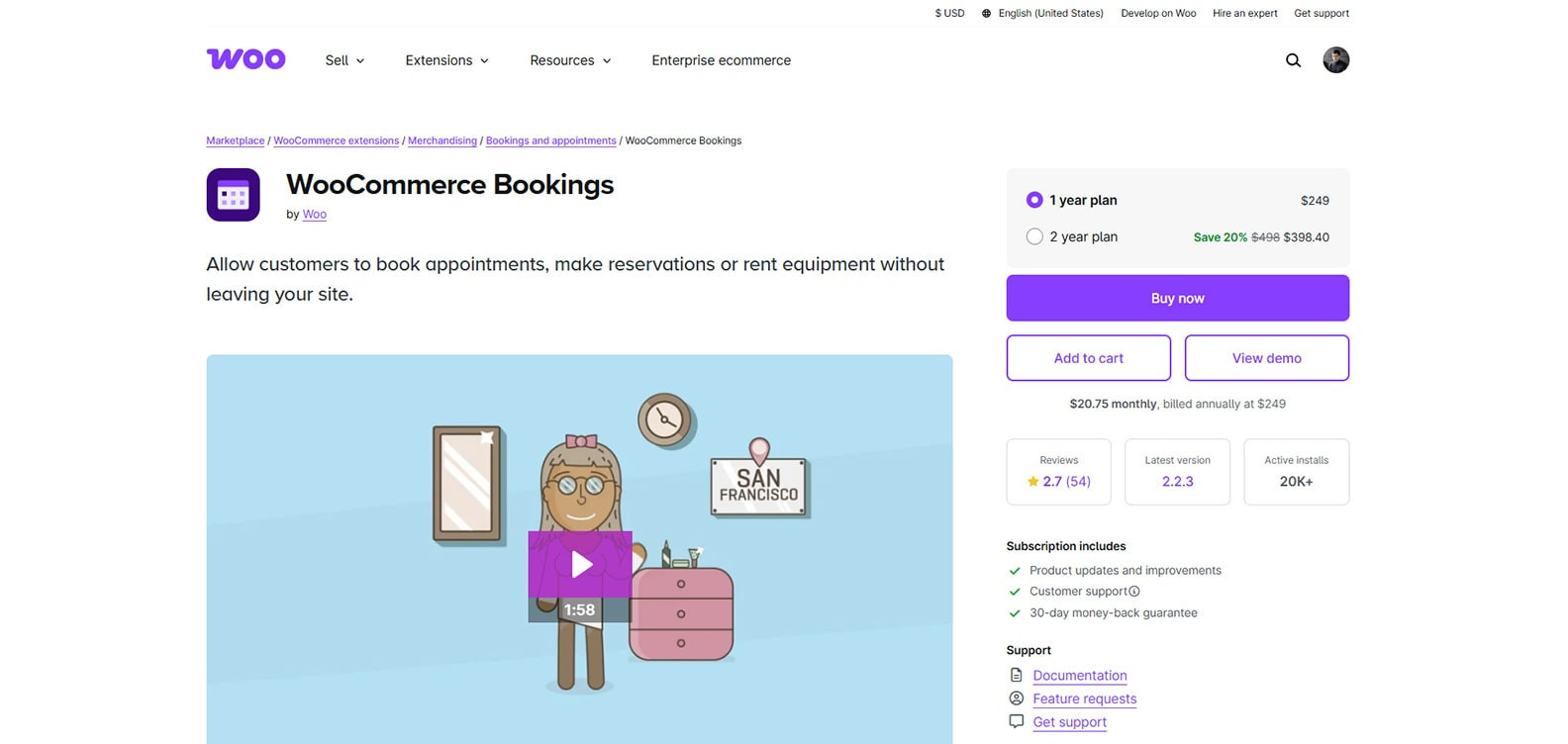 Picture of WooCommerce Bookings website.