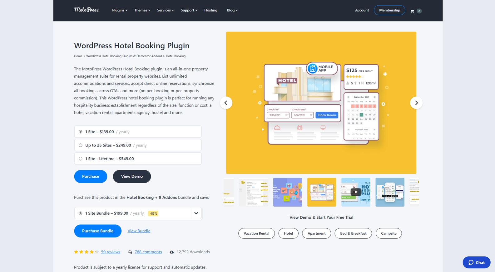 Photograph of MotoPress Hotel Booking, one of the best WordPress directory plugins with real-time availability calendars.