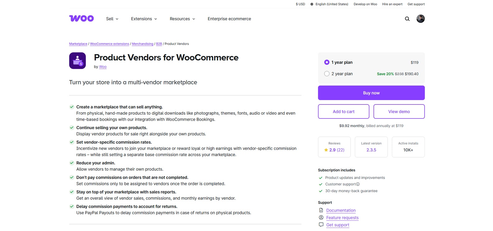 Representation of Product Vendors for WooCommerce, a flexible marketplace extension for WooCommerce with Public profiles for vendors.