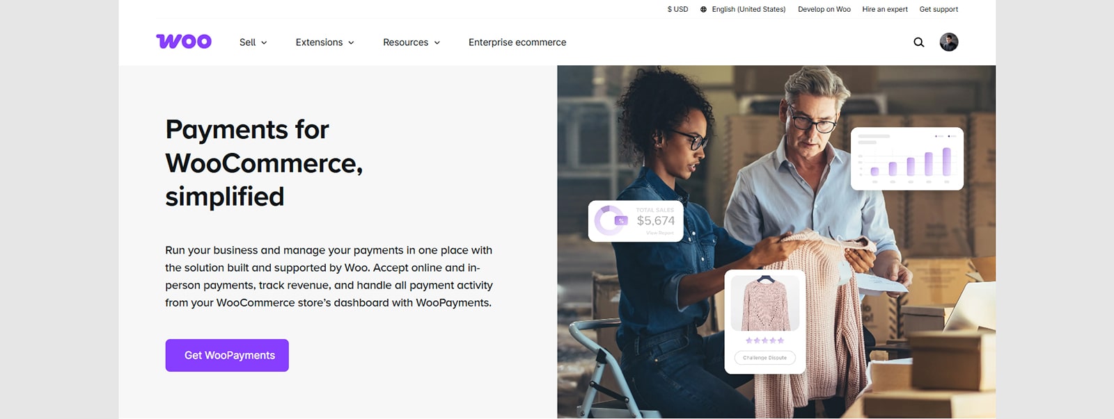 Graphic of WooCommerce Payments official website that works well with WooCommerce Bookings.