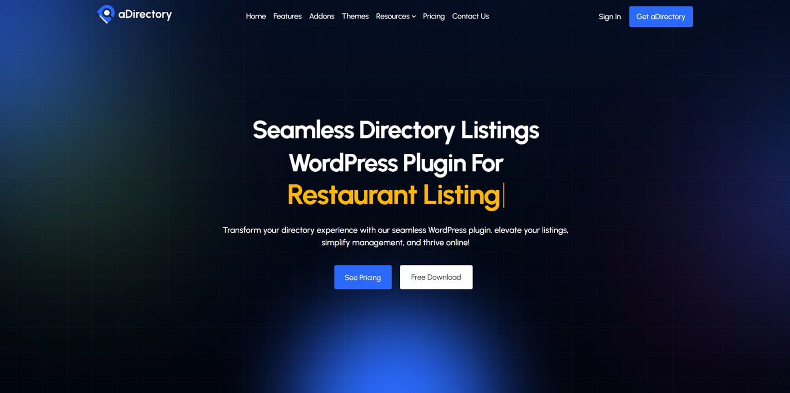 Figure of aDirectory, a WordPress plugin for professional business listings with a user dashboard.