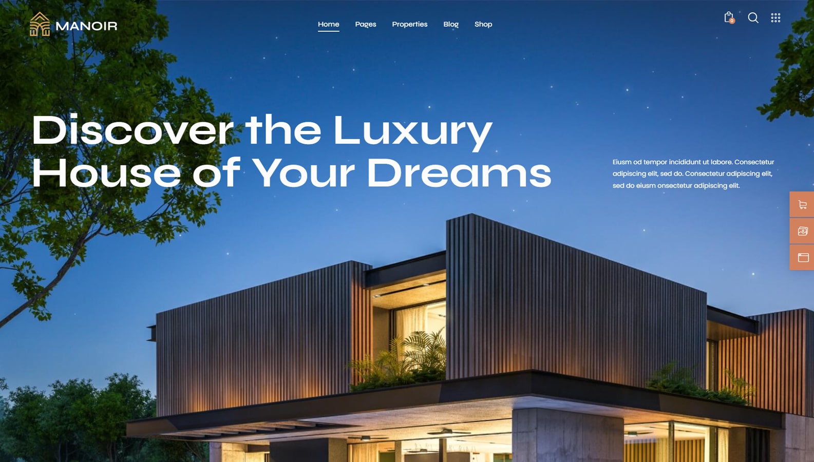 Illustration of Manoir, a visually impressive hotel & single property WordPress theme with flexible typography & color settings.