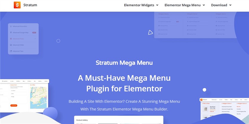 Screenshot of the Stratum Mega Menu for Elementor demo page.