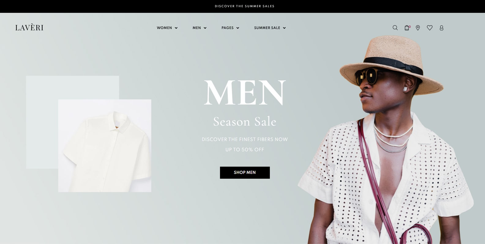 Picture of Laveri, one of the modern WordPress fashion themes with 2 shop page layouts.