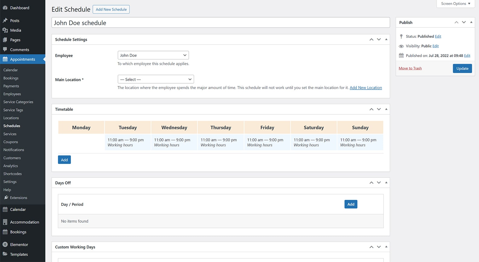 Image of the Schedule page for managing tour & guide availability for those looking how to sell tours online.