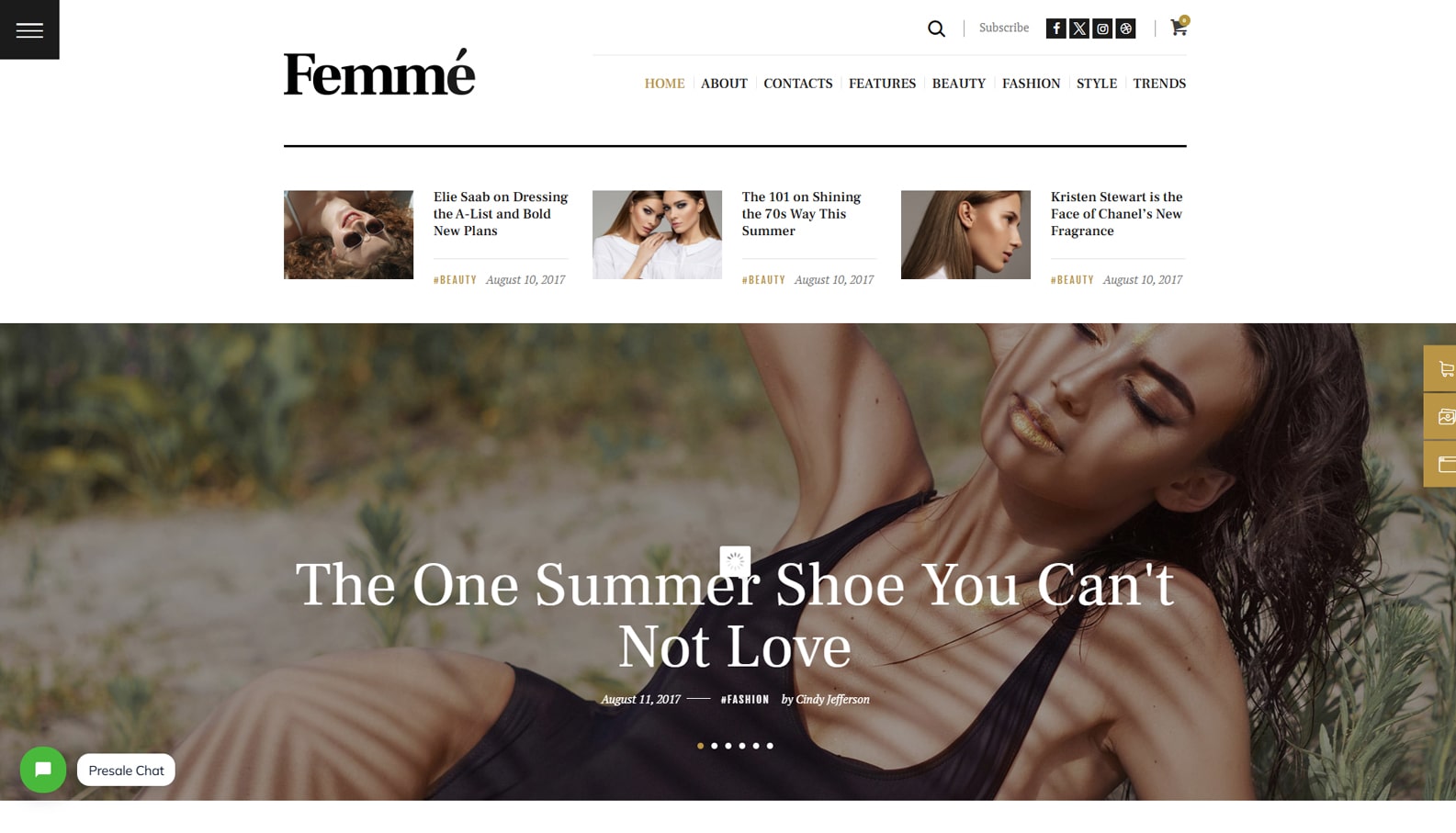 Portrait of Femme, one of the modern WordPress fashion themes with a customizable blog feed.